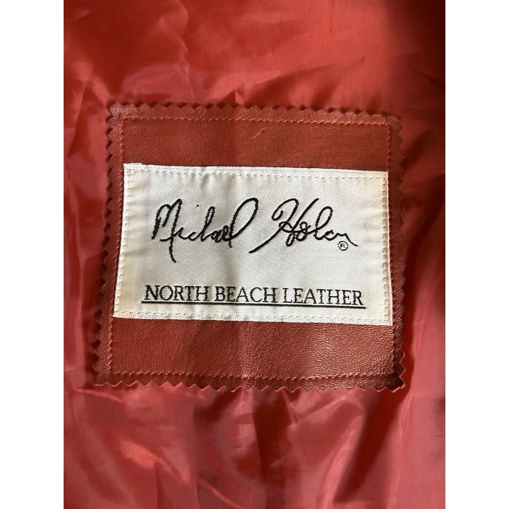 David Hayes Red Leather Shirt Jacket Snap Front Chest Pockets Mens XL - Picture 13 of 16